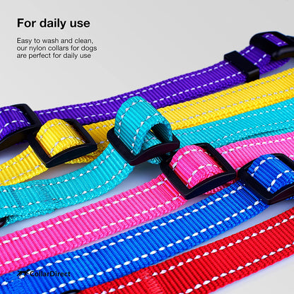 Reflective Dog Collar for a Small, Medium, Large Dog or Puppy with a Quick Release Buckle - Boy and Girl - Nylon Suitable for Swimming (7-11 Inch (New), Lime Green)